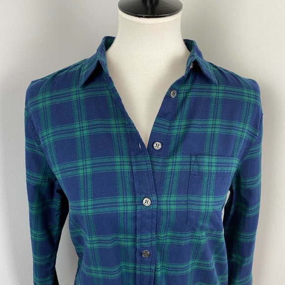 J Crew Women's Boyfit Blue Green Plaid Button Down Flannel Shirt Small - Picture 4 of 9